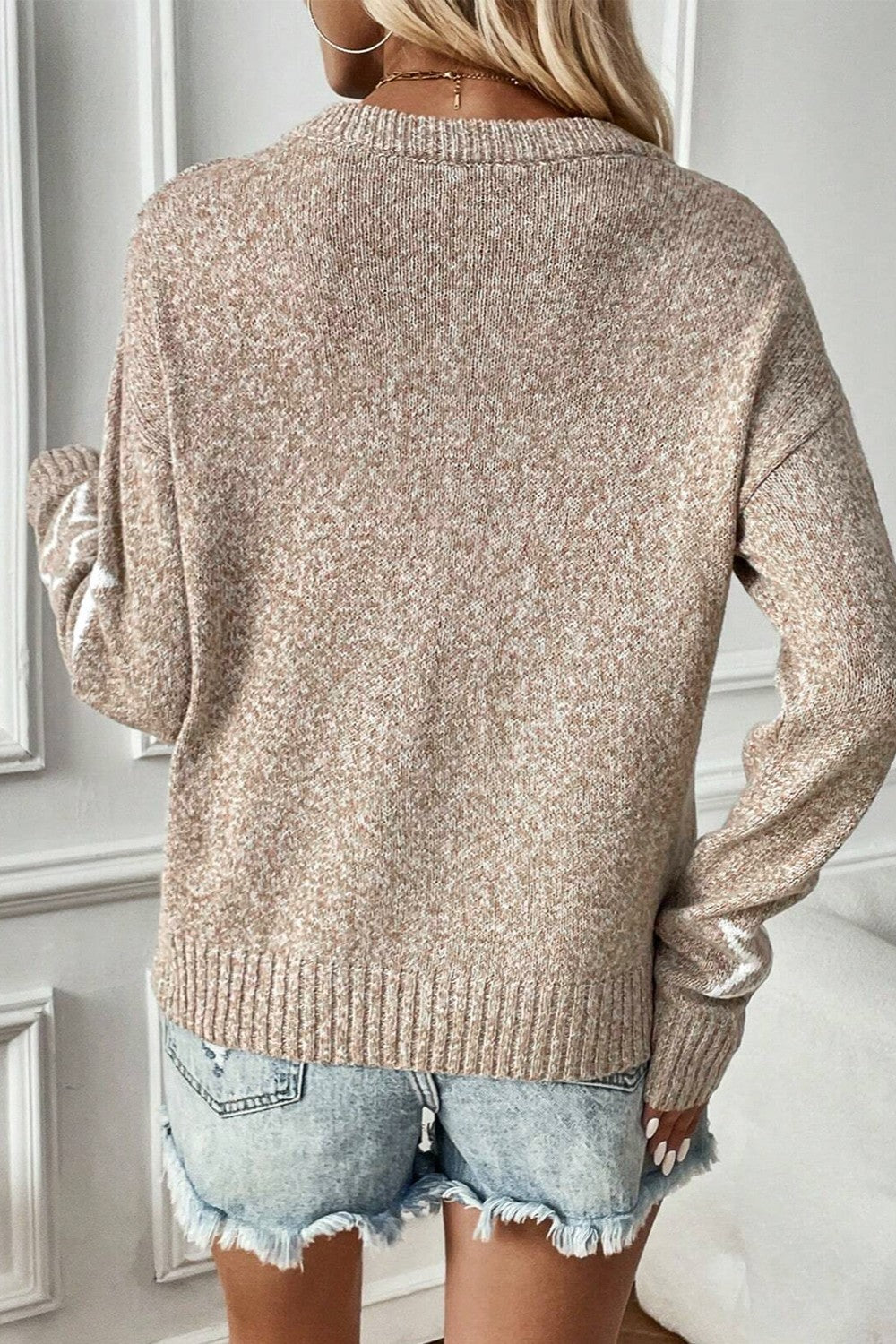 Star Round Neck Dropped Shoulder Sweater