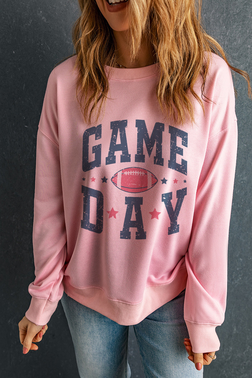 Pink Rugby Football GAME DAY Graphic Drop Shoulder Sweatshirt