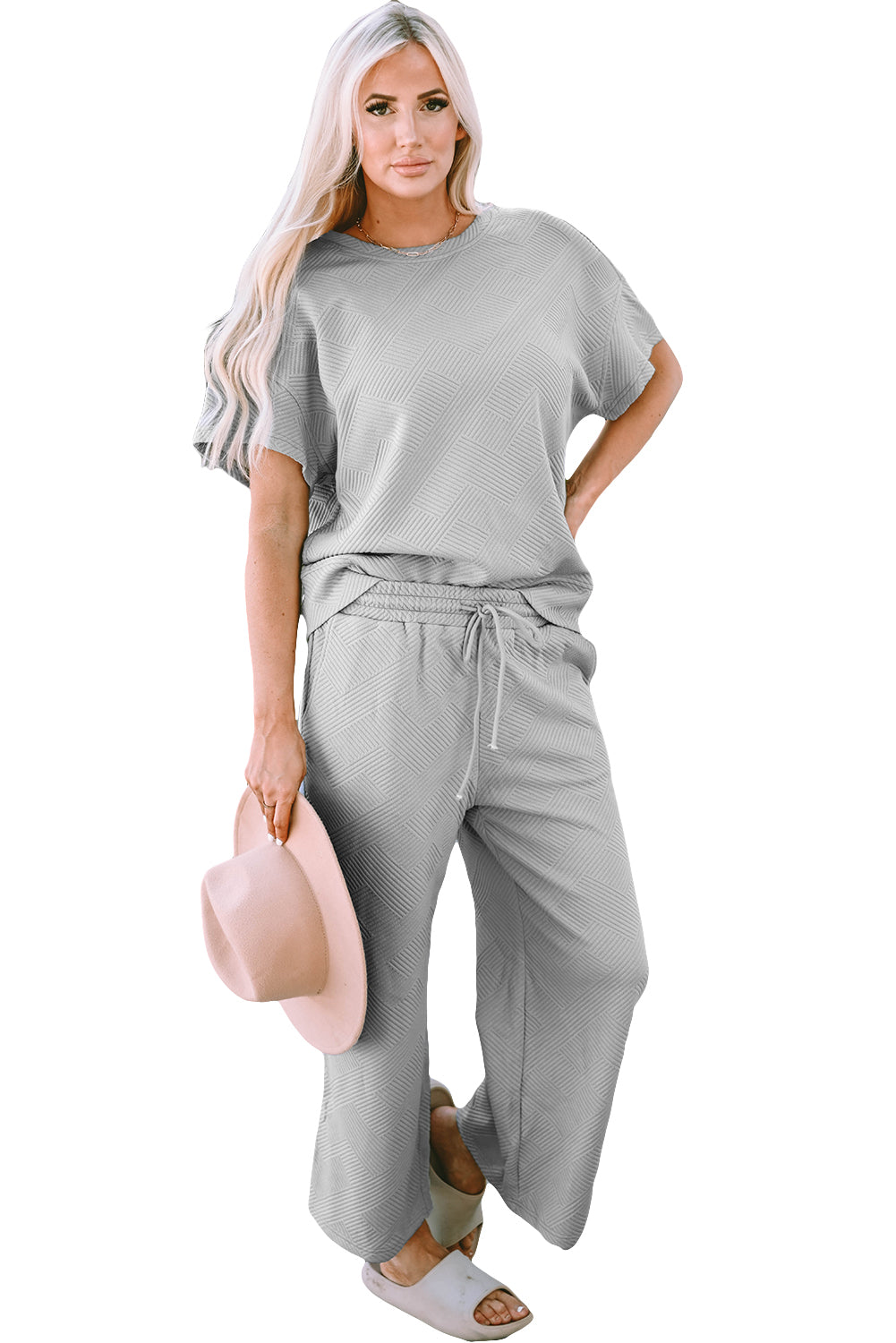 Textured Loose Fit T-Shirt & Drawstring Pants Set | Ultimate Comfort & Style