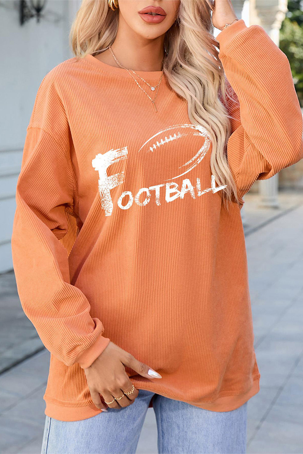 FOOTBALL Round Neck Long Sleeve Sweatshirt