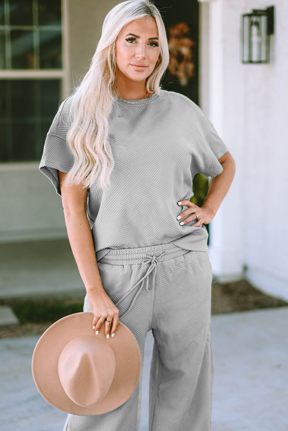 Textured Loose Fit T-Shirt & Drawstring Pants Set | Ultimate Comfort & Style