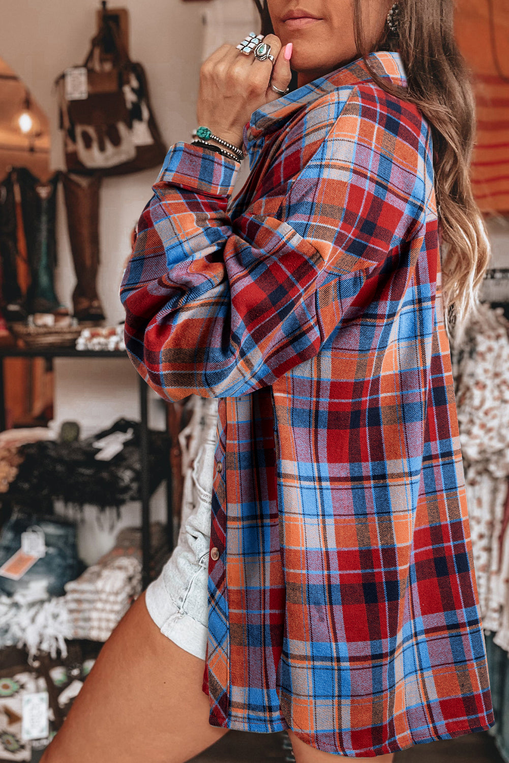 Orange Plaid Print Loose Vintage Shirt