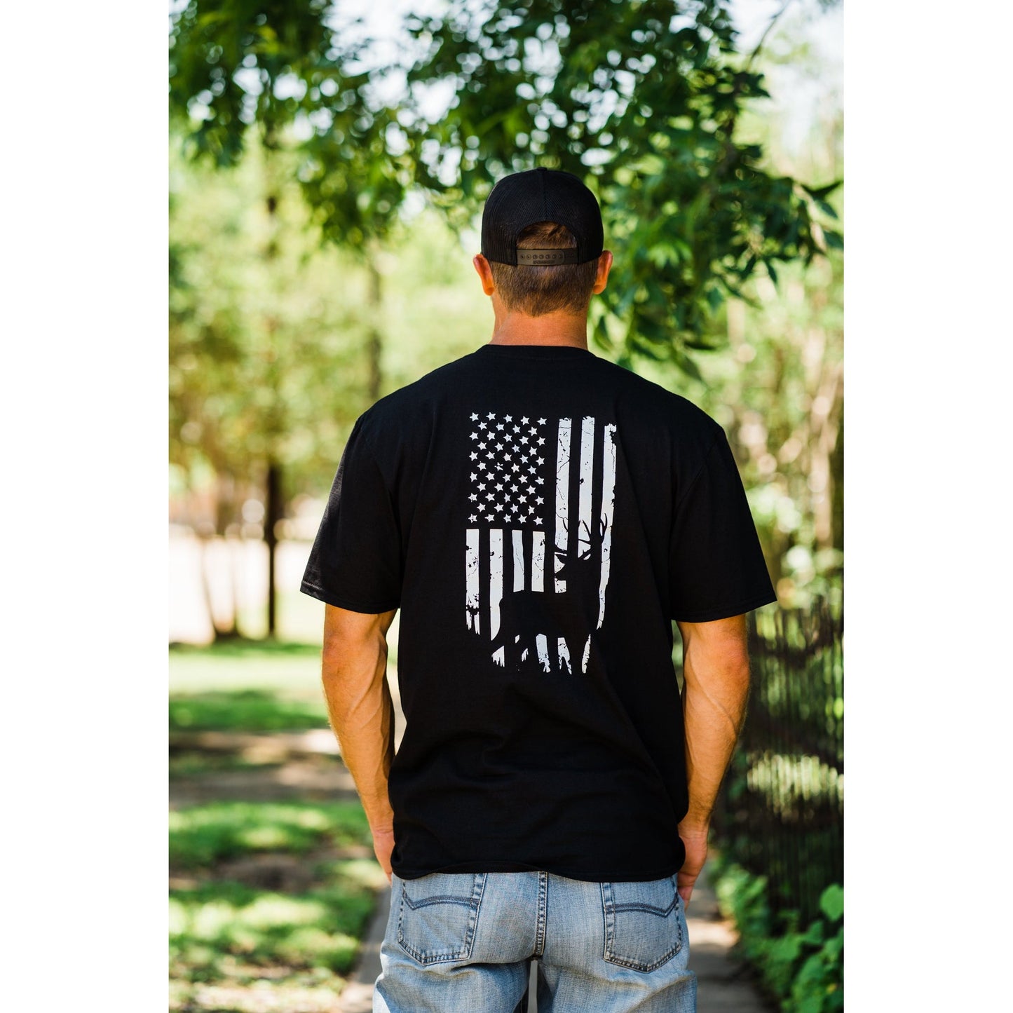 Men's Deer Flag Graphic Tee: Embrace Bold Style | Sizes S-3X Available.