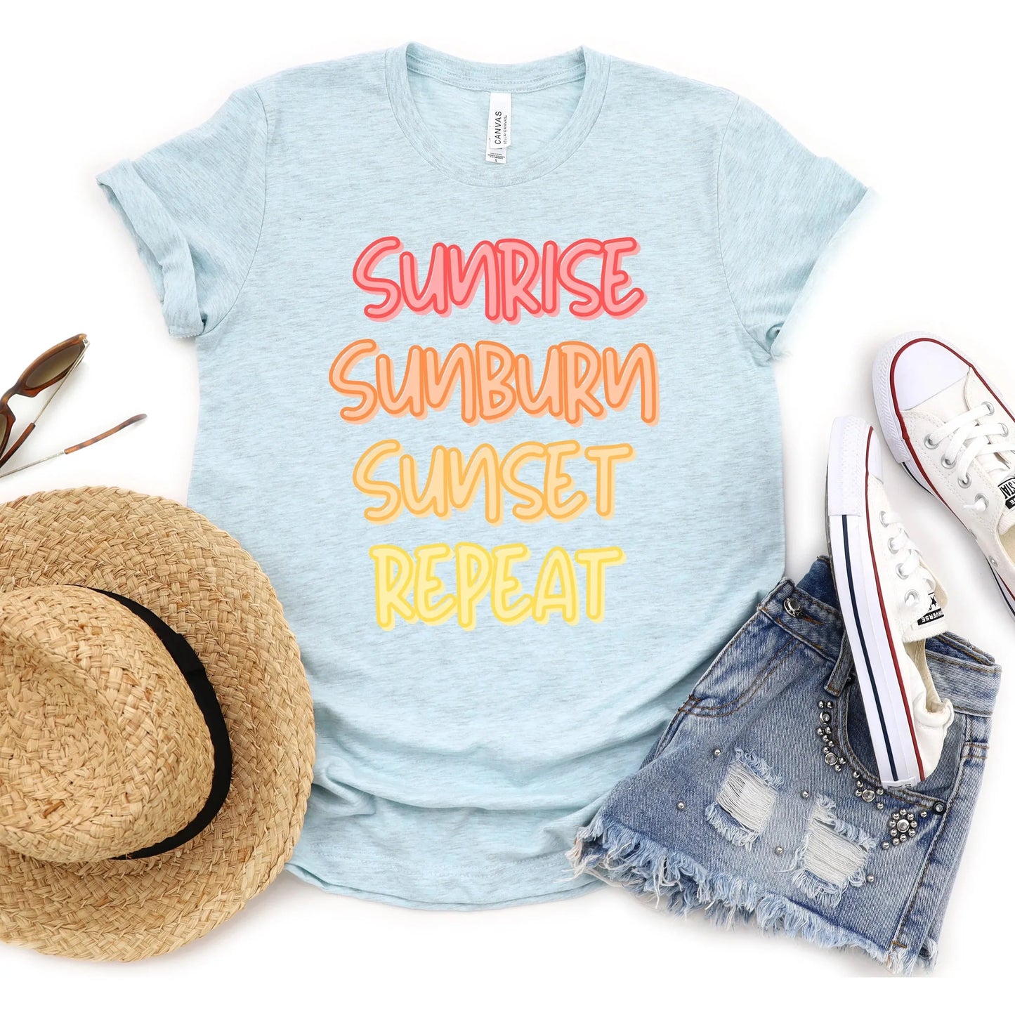 SUNRISE SUNBURN SUNSET REPEAT Graphic Tee: Summer Vibes | Sizes S-3X