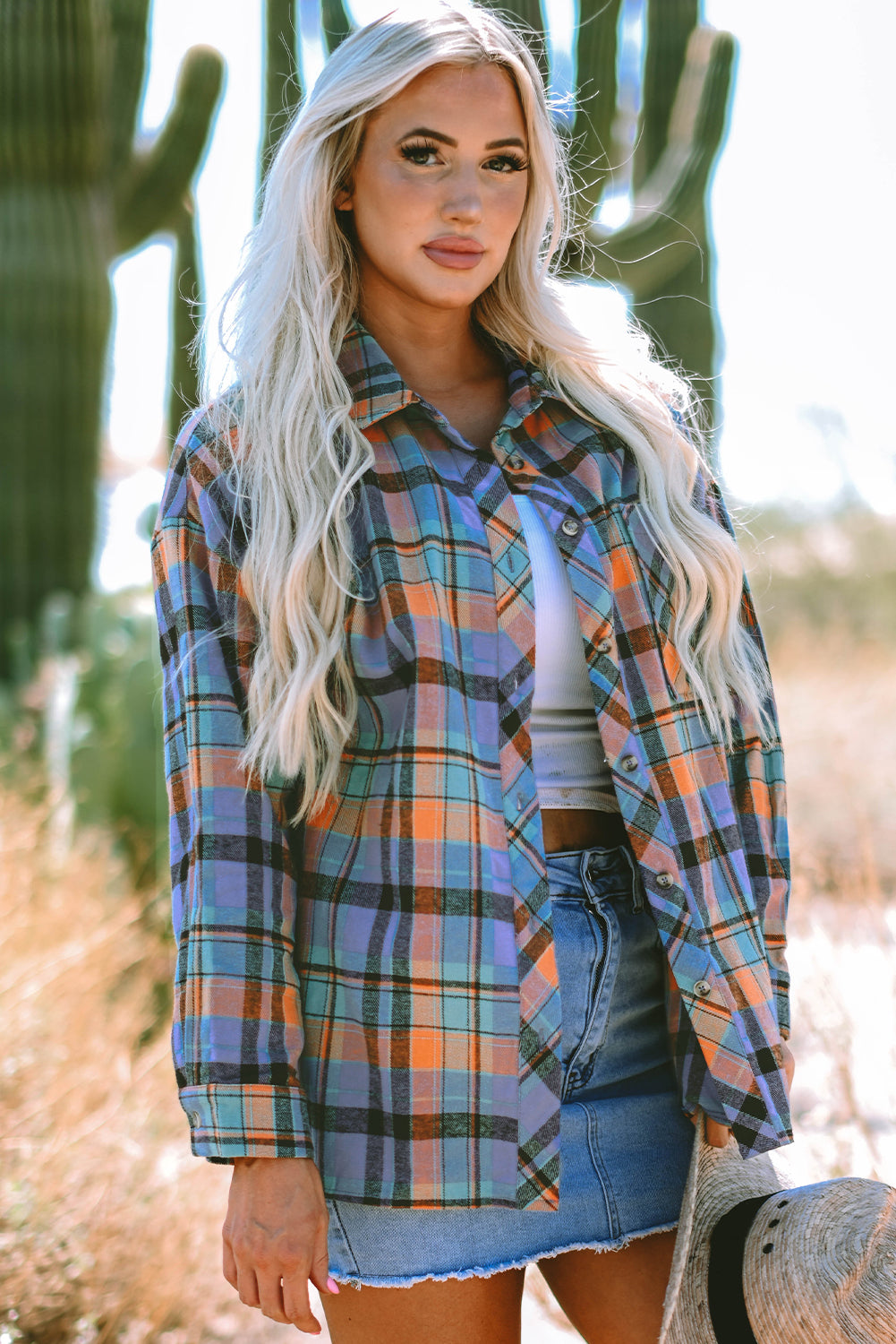 Orange Plaid Print Loose Vintage Shirt