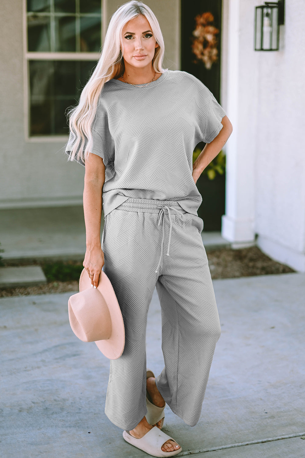 Textured Loose Fit T-Shirt & Drawstring Pants Set | Ultimate Comfort & Style